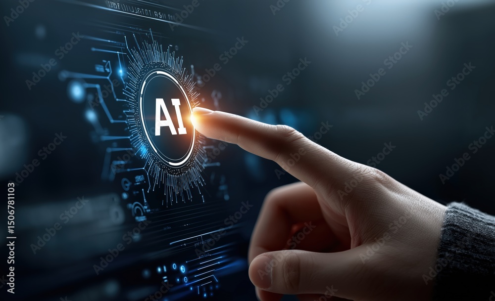 Poster Businessman using artificial intelligence on digital screen