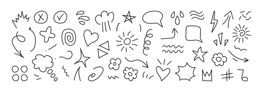 Comic line icon, manga anime element hand drawn, cartoon expression scribble, cute doodle motion sticker. Sketch emoticon impact element set editable stroke isolated on background. Vector illustration