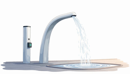 Modern outdoor water fountain with a sleek design in a public park during sunny afternoon