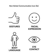 Non-Verbal Communication Icon Set &ndash; Gestures, Facial Expression, Body Language, Eye Contact