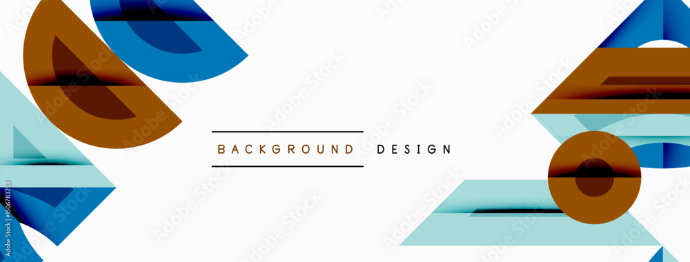 Poster abstract geometric shapes, blue, brown tones. minimalist design with text background design. clean, 