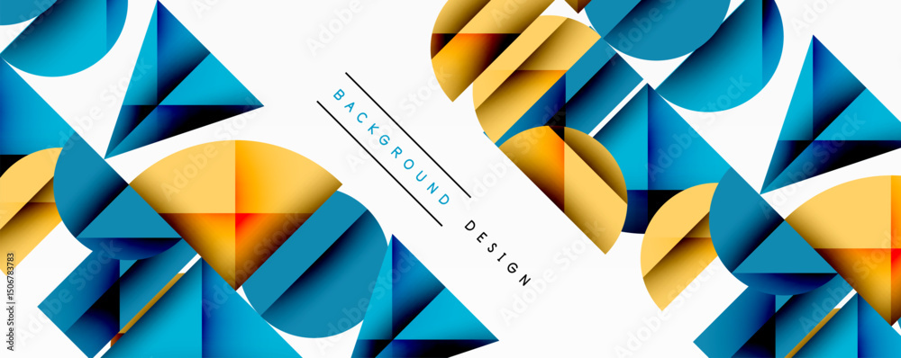 Leinwandbilder Abstract geometric shapes overlap, creating dynamic visual pattern. Blue, gold, white colors dominate composition. Modern design element.