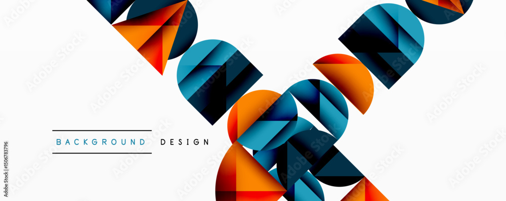 Poster Abstract geometric shapes, vibrant colors, modern design. Gradient elements create dynamic visual flow. Clean aesthetic, suitable background.