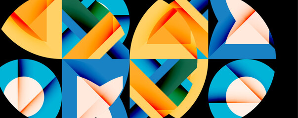 Abstract geometric design featuring colorful shapes forming letters SKO. Bright hues create dynamic visual impact. Modern style.