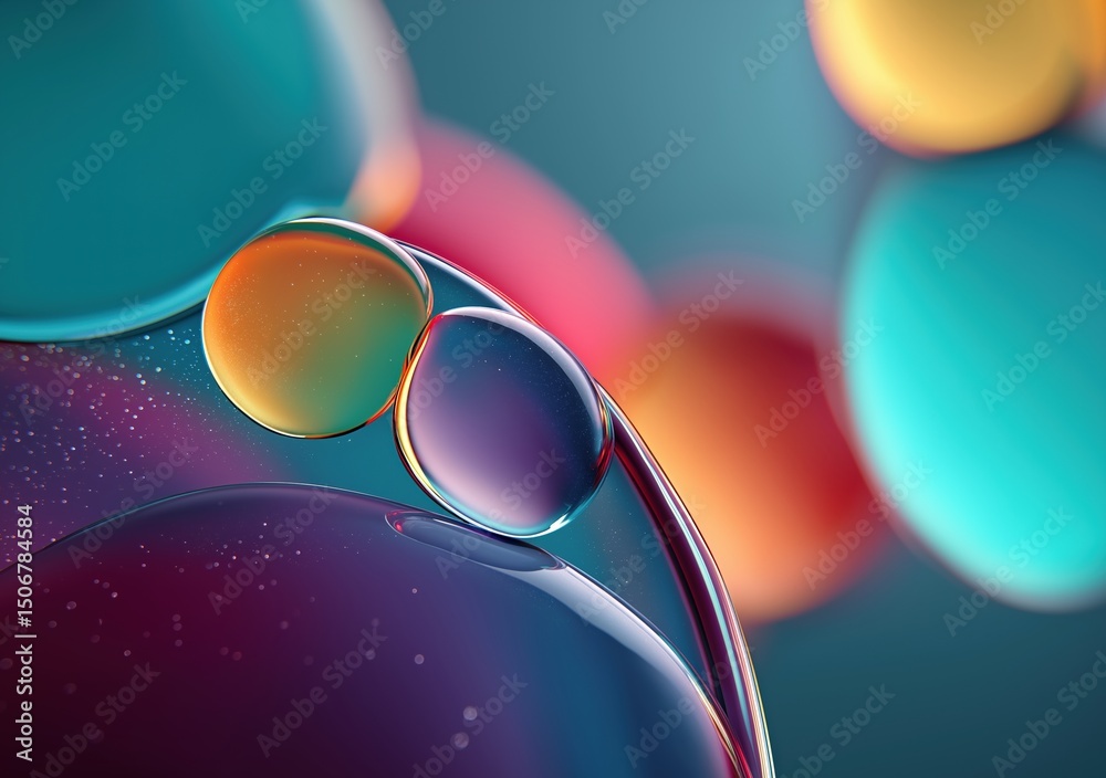 Poster colorful oil bubbles creating abstract pattern on blurred background