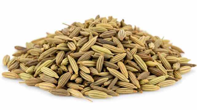 Close-Up Of Pile Of Cumin Seeds On White Background