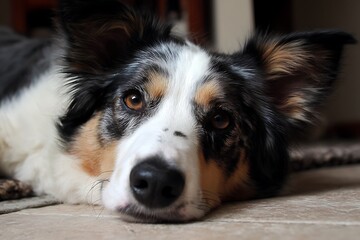 Dog sitting on table photo capture  
