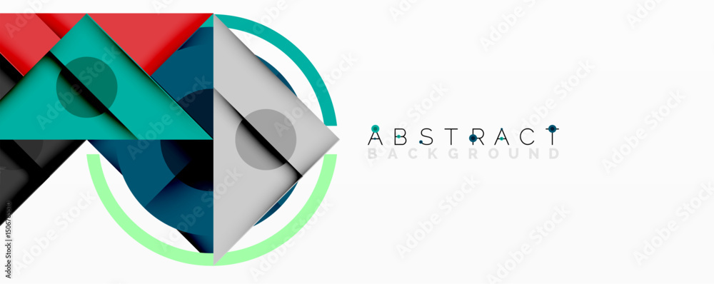 Aufkleber Modern abstract design. Overlapping shapes, circles, squares create dynamic composition. Bright colors contrast white background.