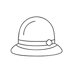 Fototapeta premium Outline of a stylish hat with ribbon in minimalistic style, contour icon, thin line 