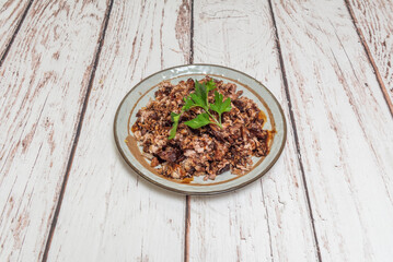 Chinese dish of shredded pork loin with teriyaki sauce