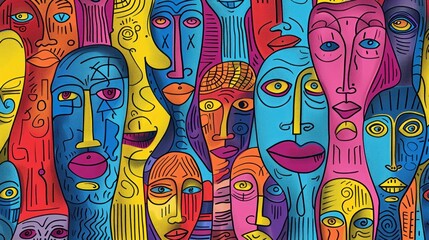 A vibrant tapestry of stylized faces