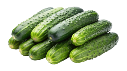 A fresh pile of green cucumbers isolated on a white background
