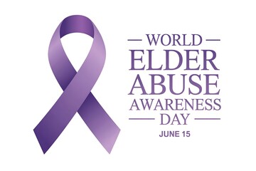 A purple ribbon and world elder abuse awareness day june fifteenth on white background