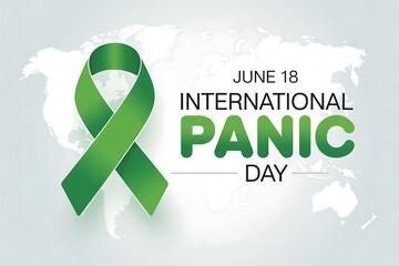 International panic day june eighteenth with green ribbon and world map background