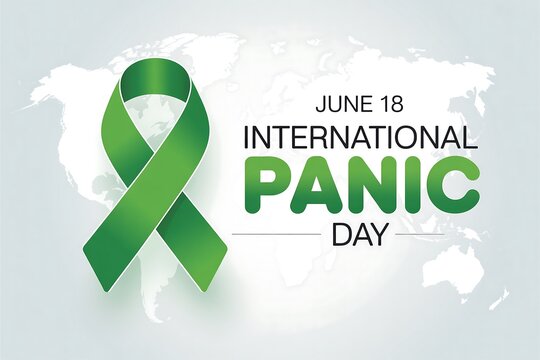 International panic day june eighteenth with green ribbon and world map background