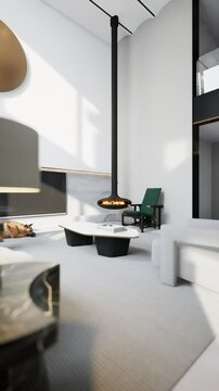 4K vertical animation of Modern Luxury Duplex Apartment Interior with Minimalist Design and Open Space