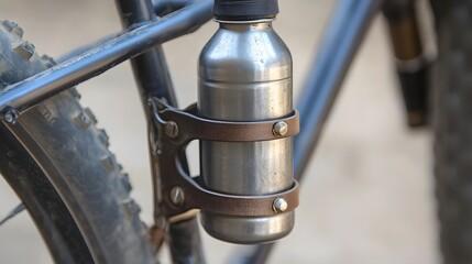 Obraz premium Metal bike bottle holder attached to a mountain bike