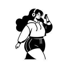 Black and White Illustration of a Woman Portraying Body Positivity