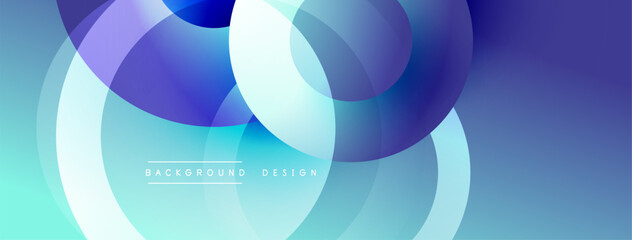 Abstract fluid shapes overlap, creating vibrant blue turquoise gradients. Modern design elements suggest dynamic movement, smooth transitions.