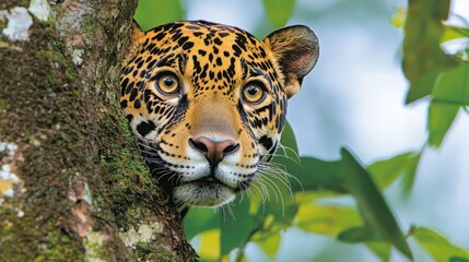 Close-Up View of a Jaguar in a Lush Tropical Environment