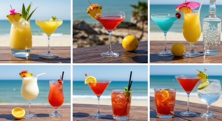 Colorful Tropical Cocktails on Beach