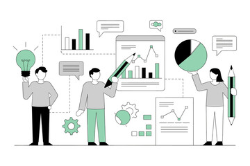 Data Analysis and Presentation Concept Featuring Graphs, Charts, and Teamwork  