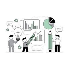 Data Analysis and Presentation Concept Featuring Graphs, Charts, and Teamwork  