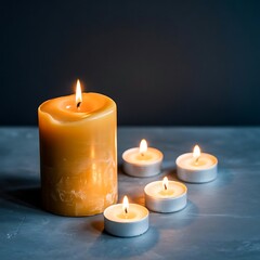 Burning candles on a dark background evoking warmth and cozy ambiance for relaxation