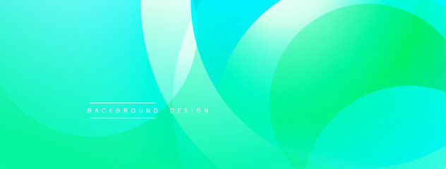 Abstract background features overlapping circles, gradients. Turquoise, green hues create modern, dynamic visual effect. Text reads background design.