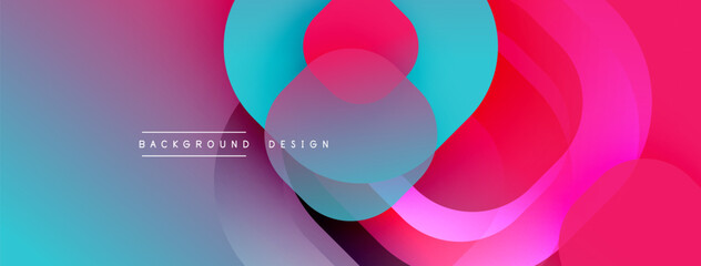 Abstract fluid shapes overlap, creating vibrant color gradients. Modern design features smooth transitions, purple, pink, turquoise hues.