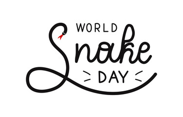 World Snake day handwritten words isolated on white background. Hand drawn Calligraphy lettering. Text banner poster card.