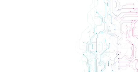 Technology Blue and pink circuit diagram concept. High-tech circuit board connection system.Vector abstract technology on a white background.	