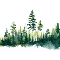 Obraz premium Evergreen forest:A captivating landscape featuring a verdant forest scene, perfect for conveying themes of tranquility and nature. This image is ideal for use in various design applications.