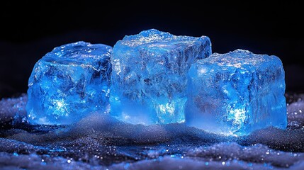 Glowing ice cubes on dark surface