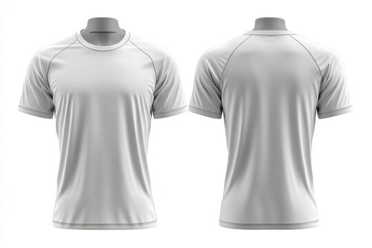 A clean, white, short-sleeved raglan t-shirt mockup, shown from front and back views on a mannequin, highlighting its athletic cut and subtle stitching details