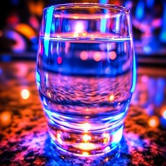 A mesmerizing display of light and refraction through a glass of water