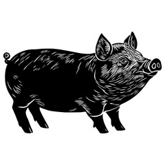 Obraz premium Pig wood block print animal white style vector