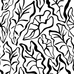 Abstract tropical leaves seamless pattern. Summer background. Minimal illustration with hand drawn grunge ink textured leaves for minimalist print, cover, boho home decor, wallpaper design Vector art