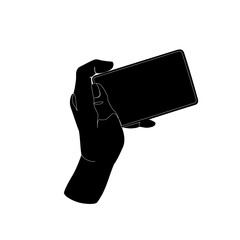 Hand hold mobile smartphone minimal one line drawing art isolated on white background. Smartphone surfing in Social Media, watching video continuous line art. Vector Illustration.