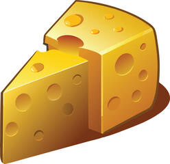 Isolated yellow dairy piece of cheese on white