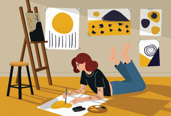 Woman Lying on Floor Drawing