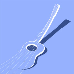 Square music concert paper guitar sticker with strings stretched in minimalistic style. Promotional template for music concert presentation. Simple minimalistic vector isolated on blue background