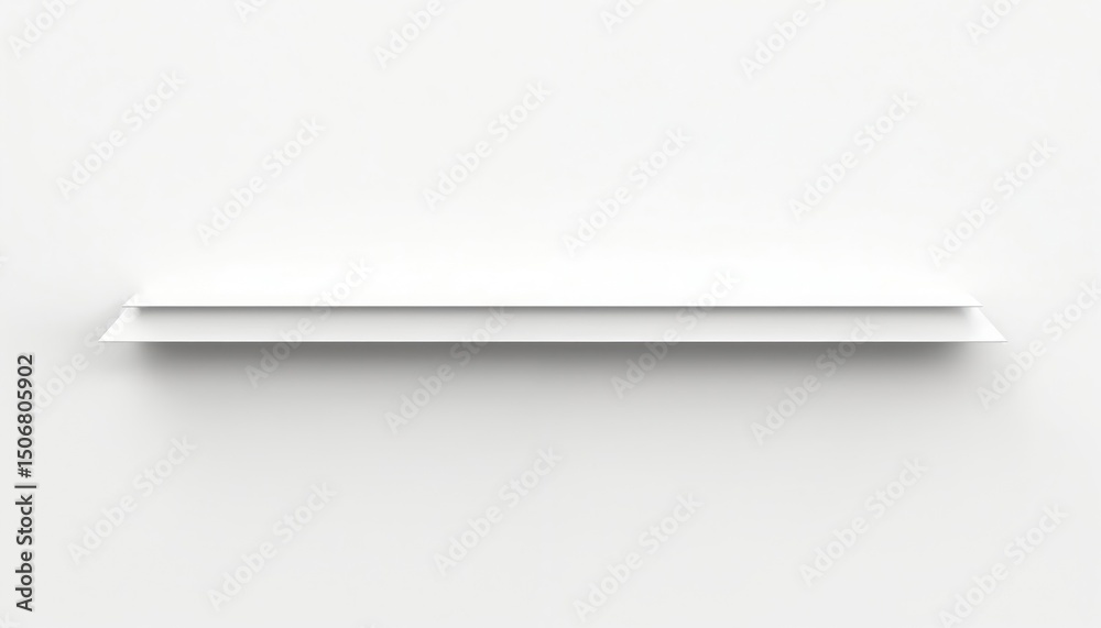 Aufkleber Minimalistic white layered shelves on white wall. Realistic shadow effect. Modern product display background for products. Empty shelves perfect for product placement. Design template with copy