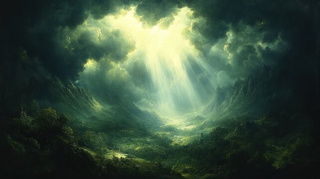 Mountain valley sunbeams landscape