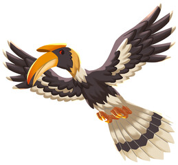Flying Kalimantan Hornbill Bird Illustration