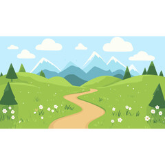 Obraz premium An outdoor trail in the mountains outdoors green illustration vector
