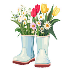 A pair of rain boots with flowers inside daisies daisy art vector