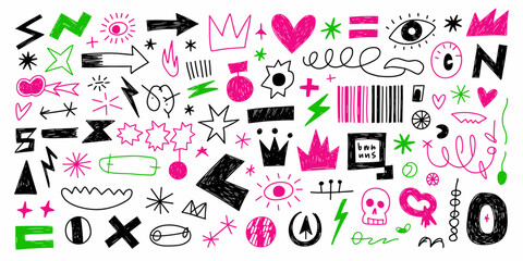 Hand-Drawn Doodle Collection with Abstract Symbols and Playful Elements  