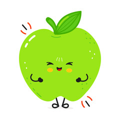 Muscular Green Apple mascot grinning, displaying strength while representing wholesome nutrition with playful cartoon charm
