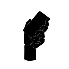 Hand hold mobile smartphone minimal one line drawing art isolated on white background. Smartphone surfing in Social Media, watching video continuous line art. Vector Illustration.